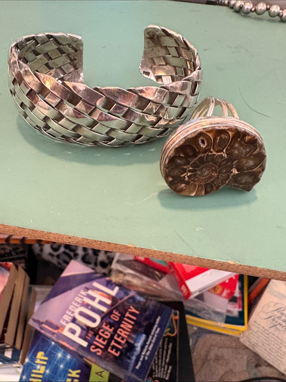 Sterling Sikver Woven Bracelet with Fossil Sterling Ring